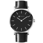 svart damklocka med läderarmband